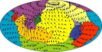  Plate velocities computed by a model in which freely moving plates are coupled to the mantle flow induced by internal masses deduced from global tomographic models. 